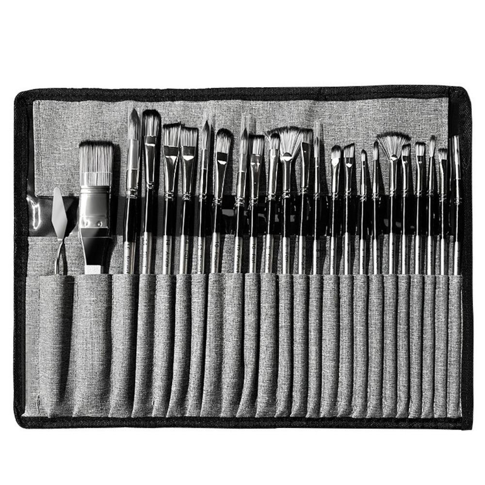 Cloth Roll Watercolor Brush Pen with Scraper Paint Brush Bag Pack 24Pcs Artist Paint Brushes Set