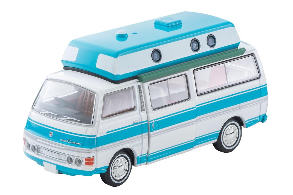 TOMYTEC Tomica Limited Vintage Neo Scale Nissan Caravan 1973 Finished Product 1/64 LV-N312a Camper, White/Light Blue, Model,