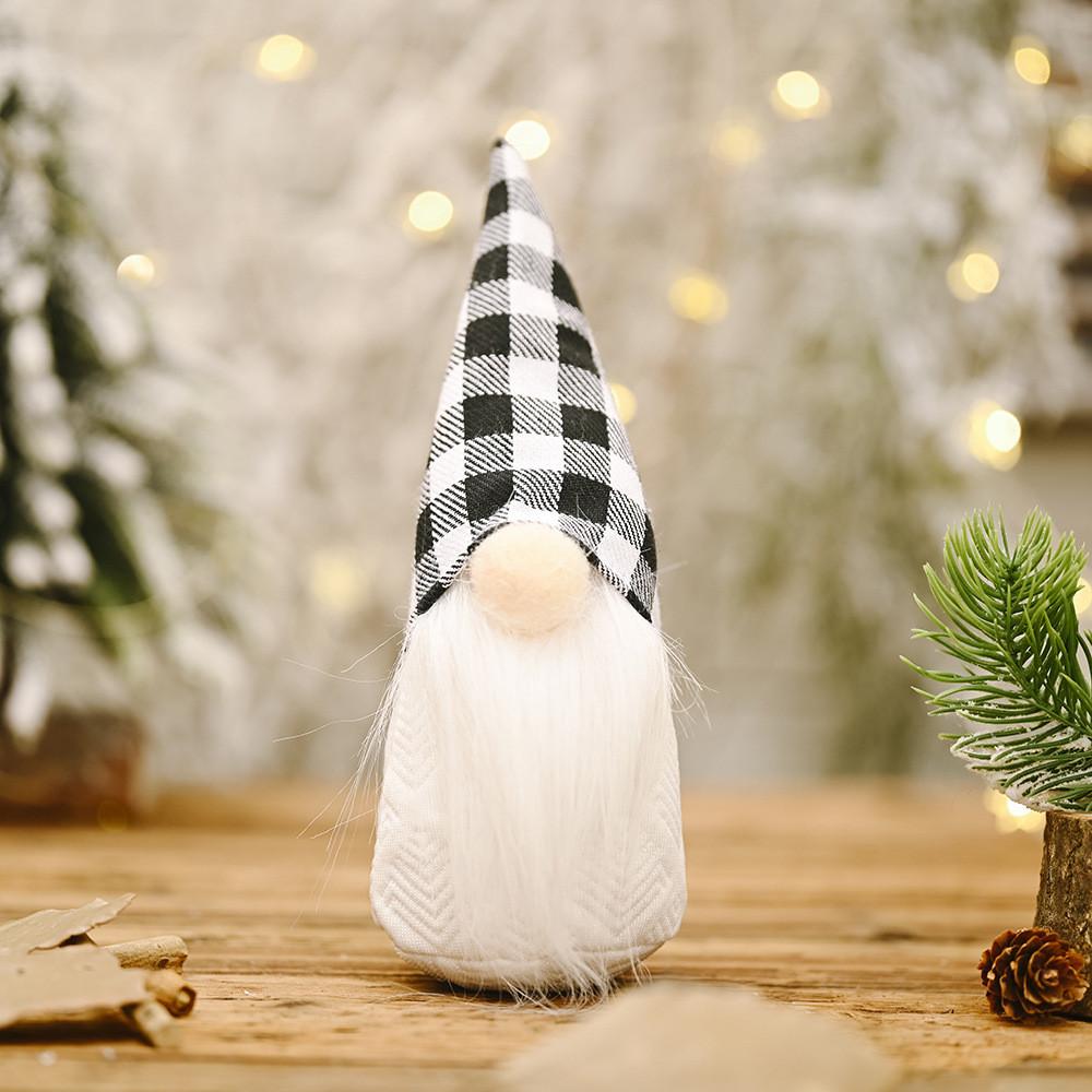 Santa Christmas Figurine Black White Checkered Fabric Tree Decoration Mantel