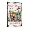 Affascinante Cartello Metallico Vintage Tedesco - 'Bin Im Garten Mit Den Hummeln Bummeln' | Perfetto per Casa, Casale, Decorazioni da Giardino