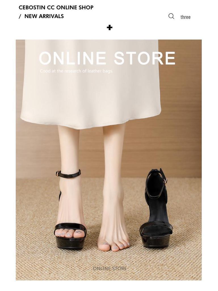Patent Leather Peep-Toe Stiletto Heels - 12cm One-Strap Platform Sandals for Women