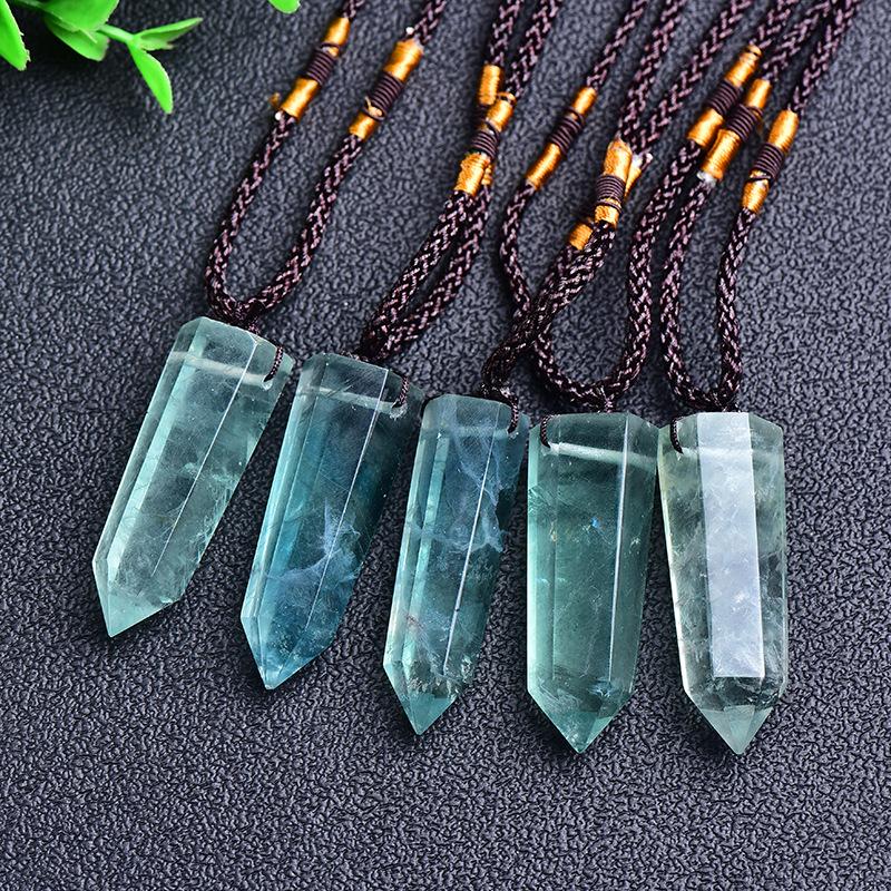 Green Fluorite Hexagon Pendant Necklace Natural Crystal Point Charm Necklace
