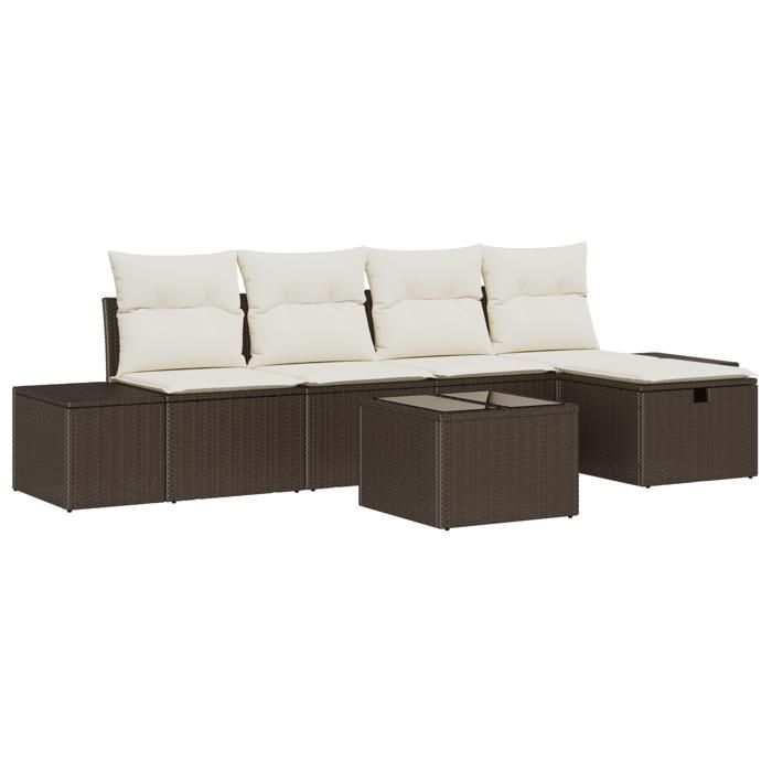 VidaXL Ensemble de canapés de jardin 6 pièces avec coussins en poly rattan marron 3360699