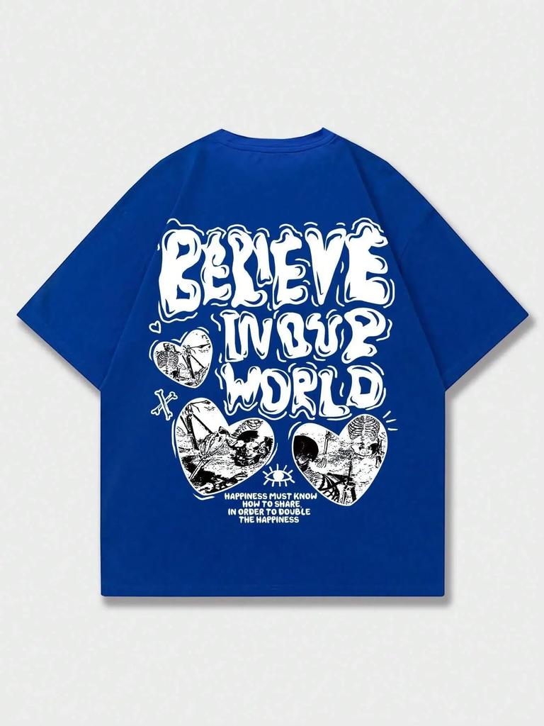 Believe Inovr World Street Letter Graphic Clothing Men High Quality T-Shirt Summer Cotton T-Shirts Hip Hop Street Loose Tops