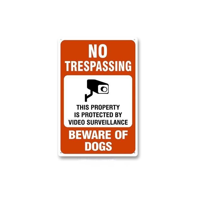HD Metal Tin Sign Vintage Warning  No Trespassing Wall Decor Retro 24 Hour Video Surveillance Biohazard Funny Sign for Home Bus