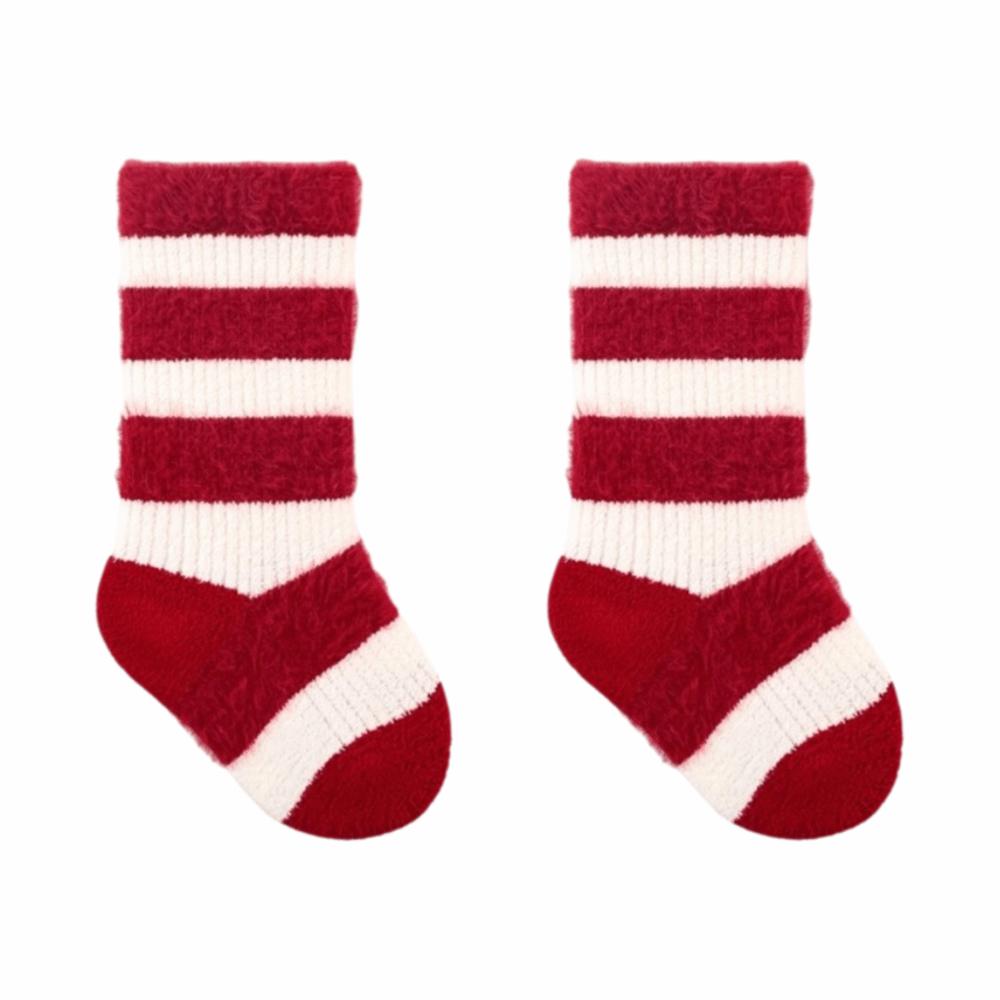 

Soft Warm Red Kids Socks Cotton Thickened Velvet Toddler Socks New Year Infant Socks Winter M-Red White Stripes
