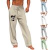 Men's Casual Loose And Comfortable Casual Pants Cotton Linen Printed Drawstring Trousers