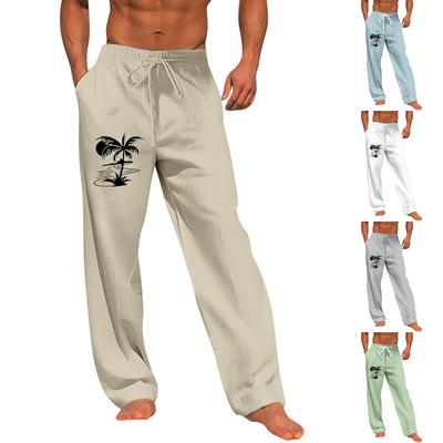 Lässige, lockere und bequeme Freizeithose für Herren, bedruckte Kordelzughose aus Baumwollleinen