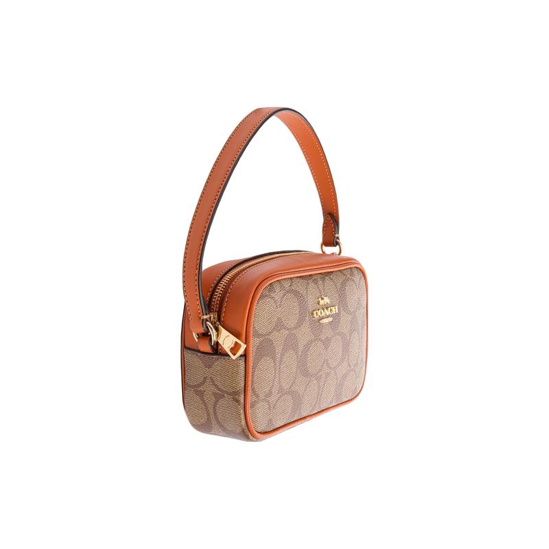 Coach Jamie 18 Classic Presbyopic Zipper, Coated Canvas and Leather, Camera Bag, Coin Purse, Clutch, Small Size, Women's Light Brown