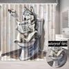 Funny Husky Shower Curtain Humor Husky Animal Sitting On Toilet Reading Newspaper Shower Curtains  Shower Curtain for Bathroom