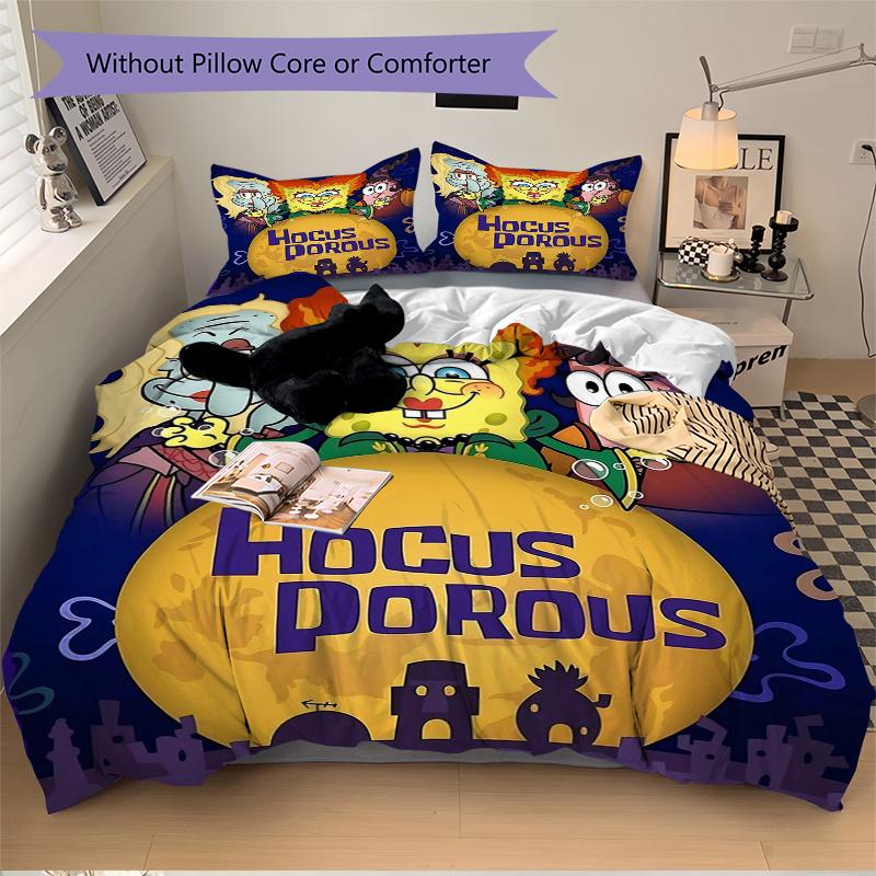 

3pcs SpongeBob SquarePants Halloween Printed Duvet Cover Set (1 * Cover+2 * Pillowcase, Without Core), Suitable for Home Bedroom, Guest Room, Do 135x200cm
