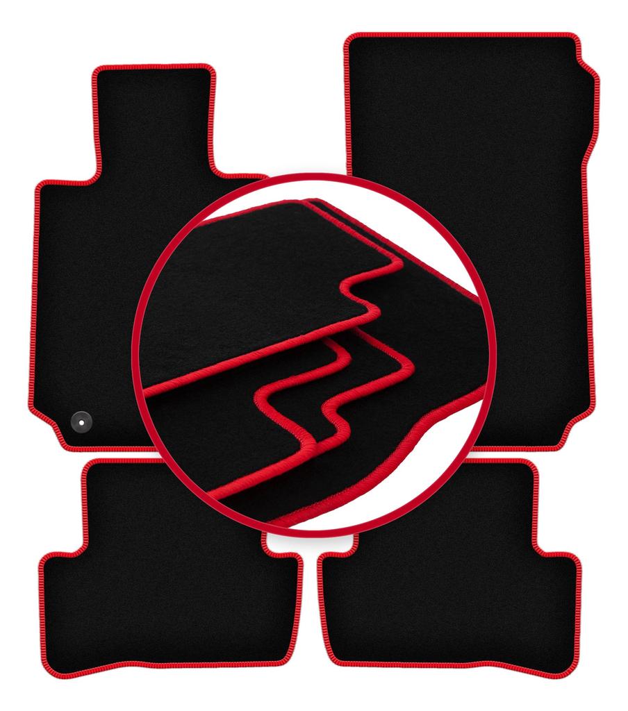 Velour Floor Mats with Red Edge For: Mercedes C W204 Sedan, Station Wagon, Coupe (2007-2014)