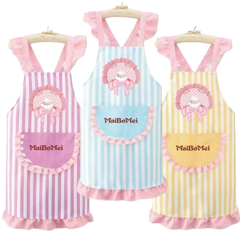 Polyester Cotton Dress Style Apron Stripes Waterproof Kitchen Cover Up Cute Bow Cake Oil-Resistant Cleaning Apron Kitchen Use