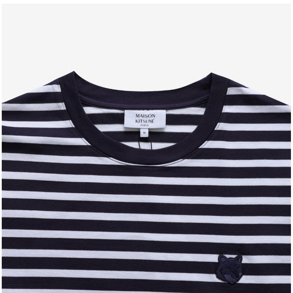 MaiSon KitSune Om00125kj0044 S481 Bold Fox Head Patch Stripe Marine Men S Long Sleeve Tee
