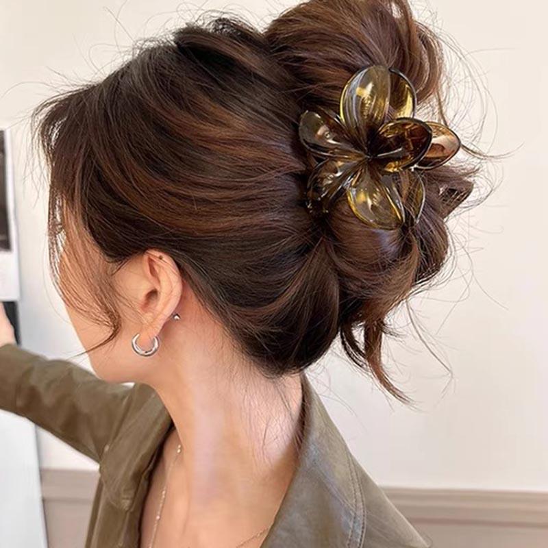 Fashion Flower Hair Clip For Women Hawaiian Acrylic Large Hair Claw Clip Crab Coffee Color Shark Clip Headdress Hair Accessories