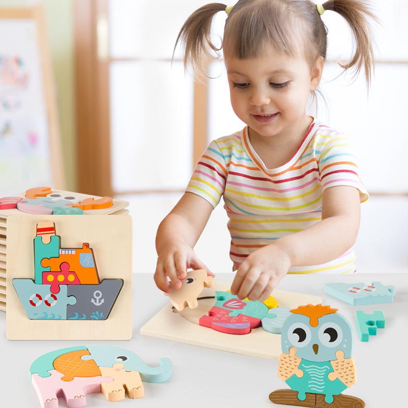 3D Wooden Puzzle Blocks for Toddlers: Educational Snap Fit Toys for Ages 3-6, Boys and Girls