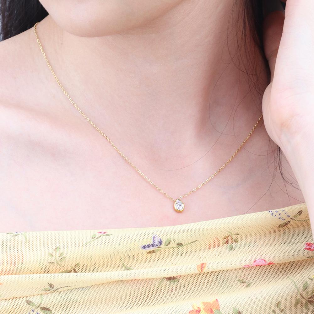 Chris April 316L Stainless Steel Pear Cut Zirconia Simple Pendant Necklace for Women