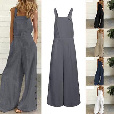 Salopette à jambes larges en coton pour femmes, salopette ample, pantalon grande taille, combinaisons Palazzo Vintage