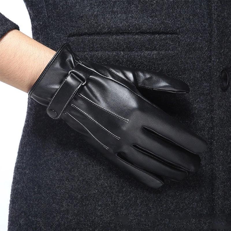 Mănuși impermeabile pentru bărbați din piele PU, rezistente la vânt, cu căptușeală din catifea pentru iarnă: Ecran tactil prietenos pentru ciclism și conducere în aer liber