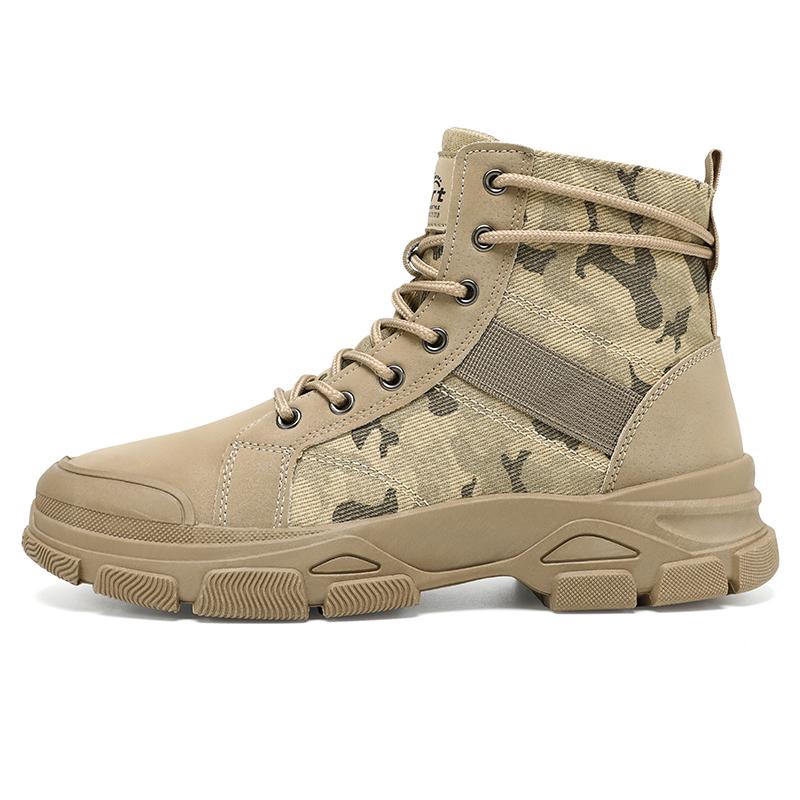 Herren Camouflage High Top Arbeitsstiefel Bequeme Sneaker Outdoor Wanderschuhe Dicke Sohle Rutschfest Langlebig Schnürstiefel Plateau-Stiefel