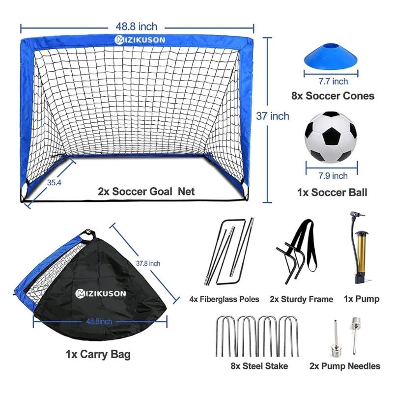 Easy To Carry Football Net Set Including 2 Foldable Markers Ball And Inflation Device For Kids Outdoor Play