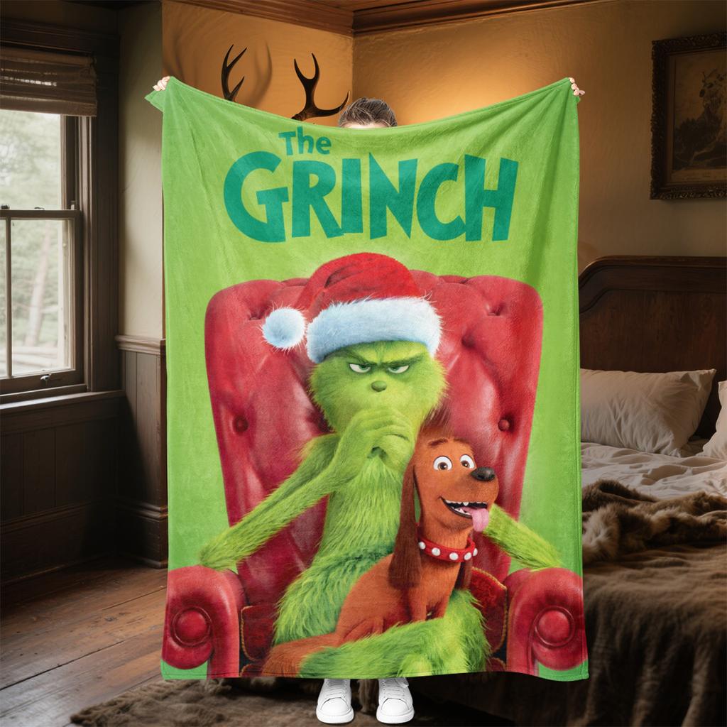 Grinch Steals Christmas Gifts Plush Blanket Soft Comfortable All Seasons blanket Sofa Office Naps blanket Outdoor Travel throw Perfect Gift