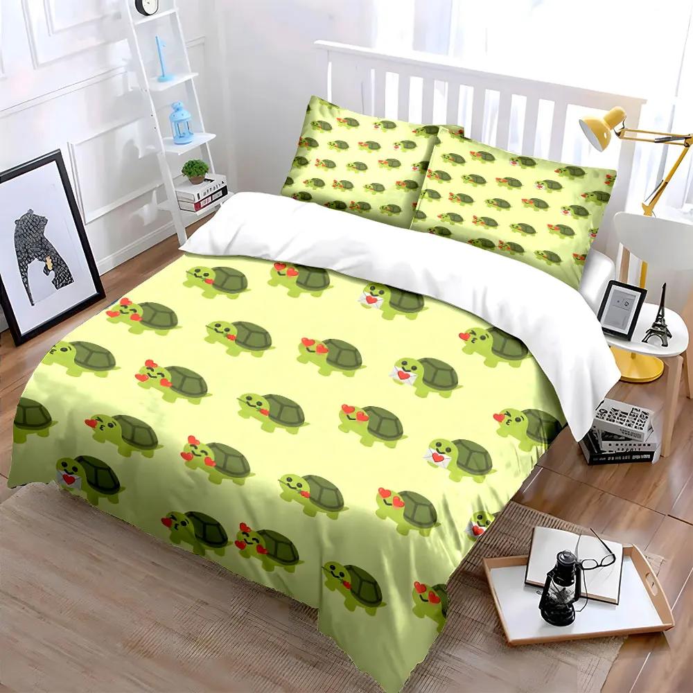 Cute Turtles Pattern Three-Piece Set Soft Comfortable Duvet Cover Bedding Set Included 1*Duvet Cover & 2*Pillowcases gift