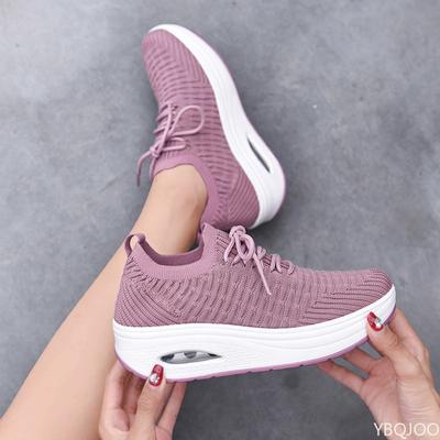 Fashion Fashion Breathable Air Mesh Women Shoes Wedges Heel Shoes Ladies Knitting Sock Sneakers Women Platform Casual Shoes
