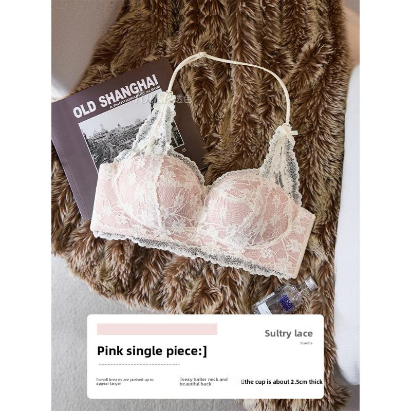 Female Summer Sexy Lace Hang Neck Small Chest Gathers Gathers The Pair Breast To Prevent Drooping Beauty Back Underwear
