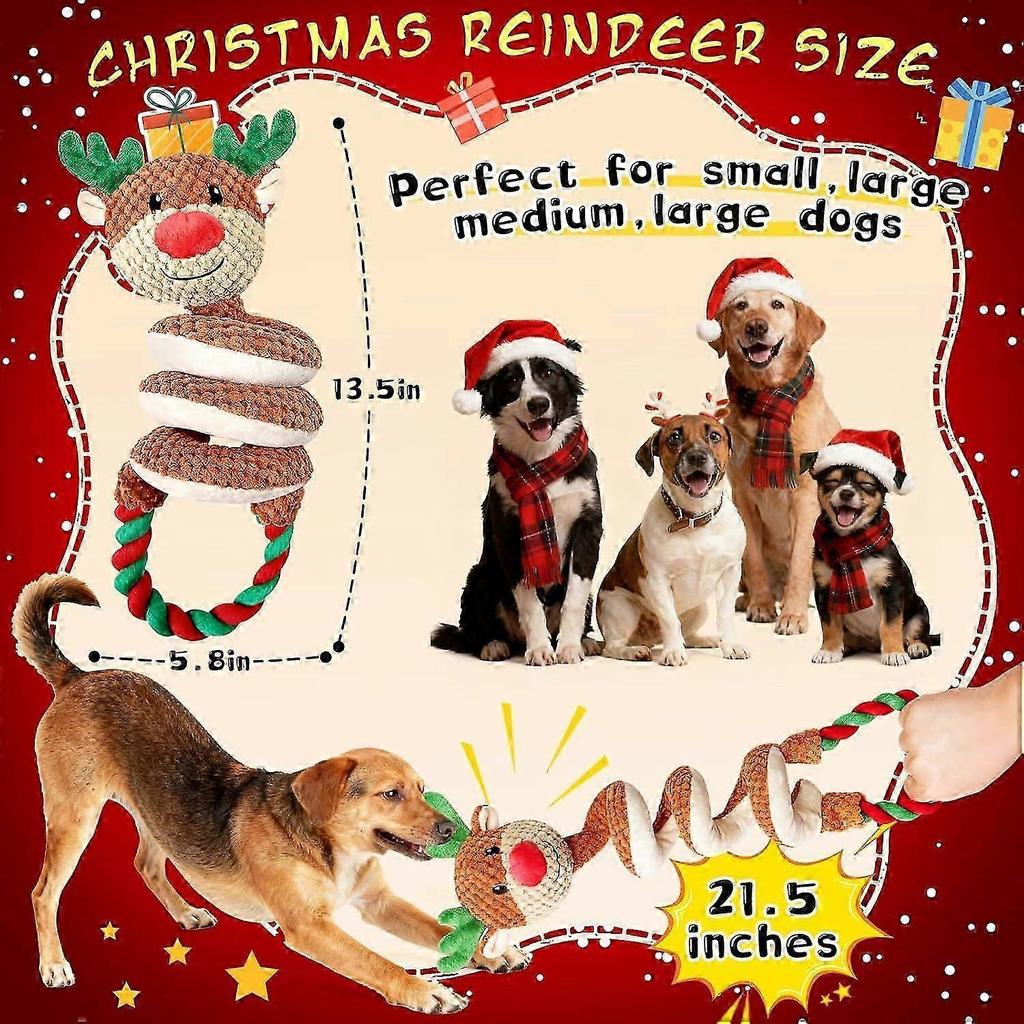 Christmas Dog Toys for Large Dogs: Squeaky Dog Toys with Crinkle Paper - Tug of War Plush Dog Toy - Interactive Dog Chew Toys for Large Medium Small D