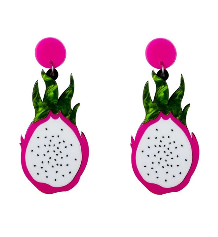 

FishSheep New Korean Lovely Pitaya Acrylic Drop Earrings For Women Resin Dragon Fruit Food Big Dangle Earrings Fashion Jewelry