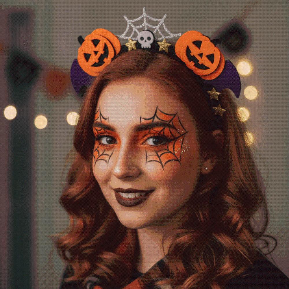 Glitter Stars Pumpkin Headband Felt Bat Wings Hair Hoop Halloween Hairband Parade