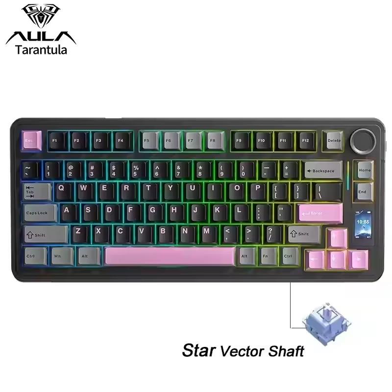 Aula S75 Pro Wireless Mechanical Keyboard 75% Hot Swap RGB Backlit PBT Keycaps 4000mAh LED Screen Knob Gaming Keyboard for PC