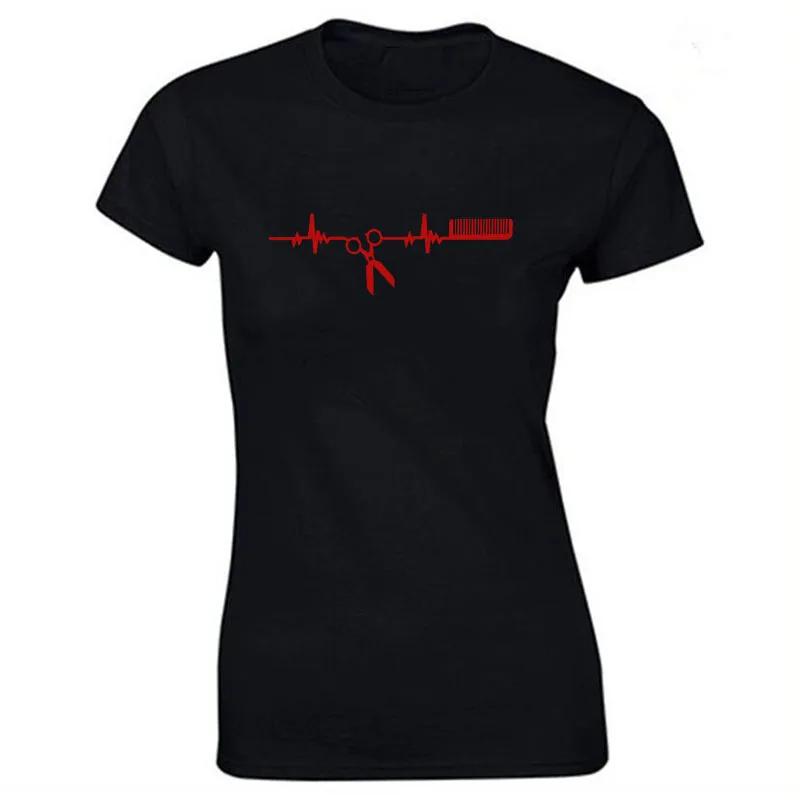 Hairdressing Hearbeat Barber Print Cotton Casual  Tshirt Women Funny T Shirt for Lady Streetwear Regular Top Tee