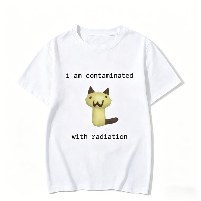 

2026 New I Am Contaminated with Radiation Funny Cat Meme Tshirt Short Sleeve Unisex Women Vintage T Shirt Male T Shirts Summer 4XL