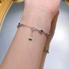 Zhuozhifan S925 Sterling Silver Simulated Sapphire & Diamond Oval Bracelet for Women, Adjustable, Chinese Style.