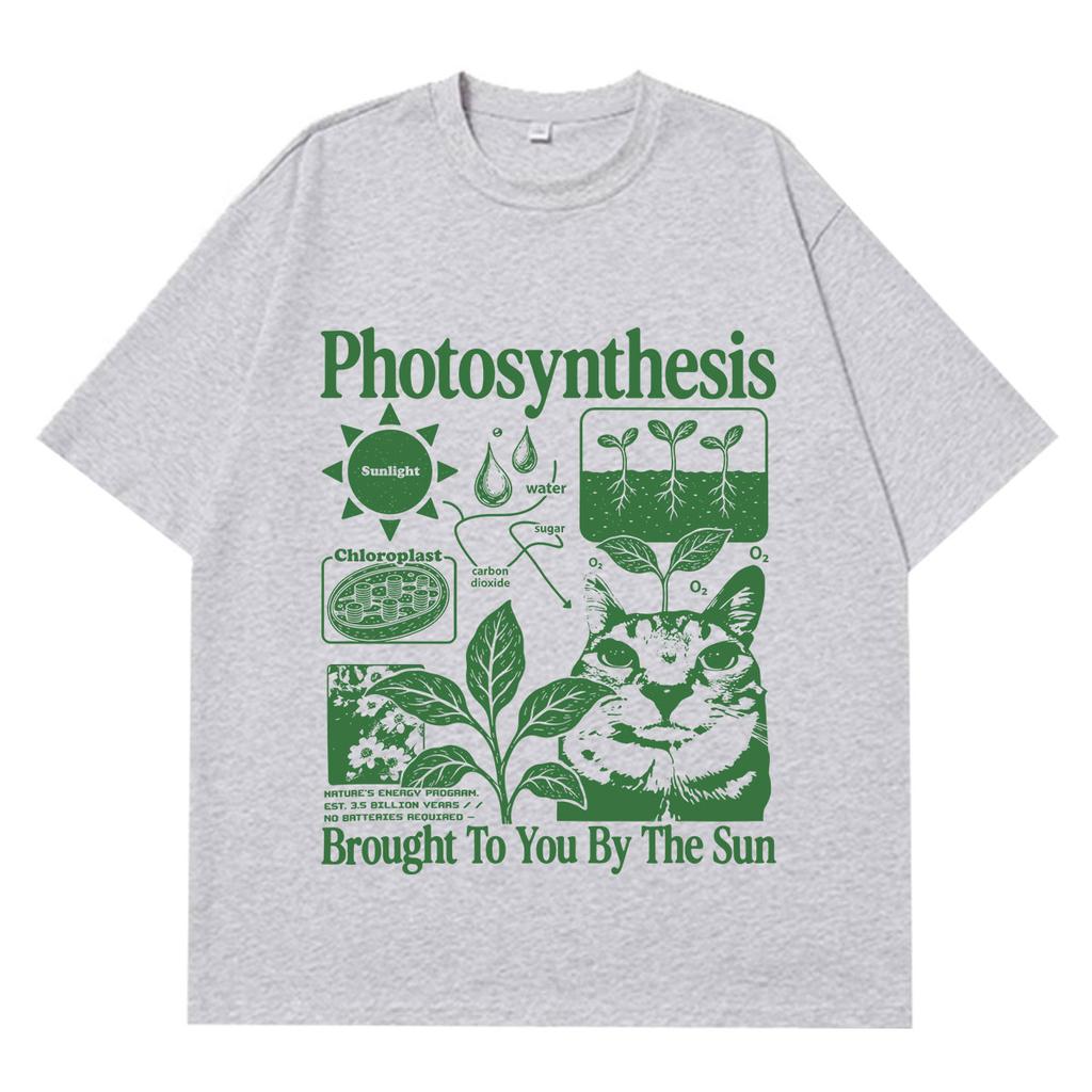 Photosynthesis Cat Funny Meme Tshirt Unisexs Unisex Vintage Tshirt Shortsleeved Loose Casual Cotton Oversized Summer Tshirts