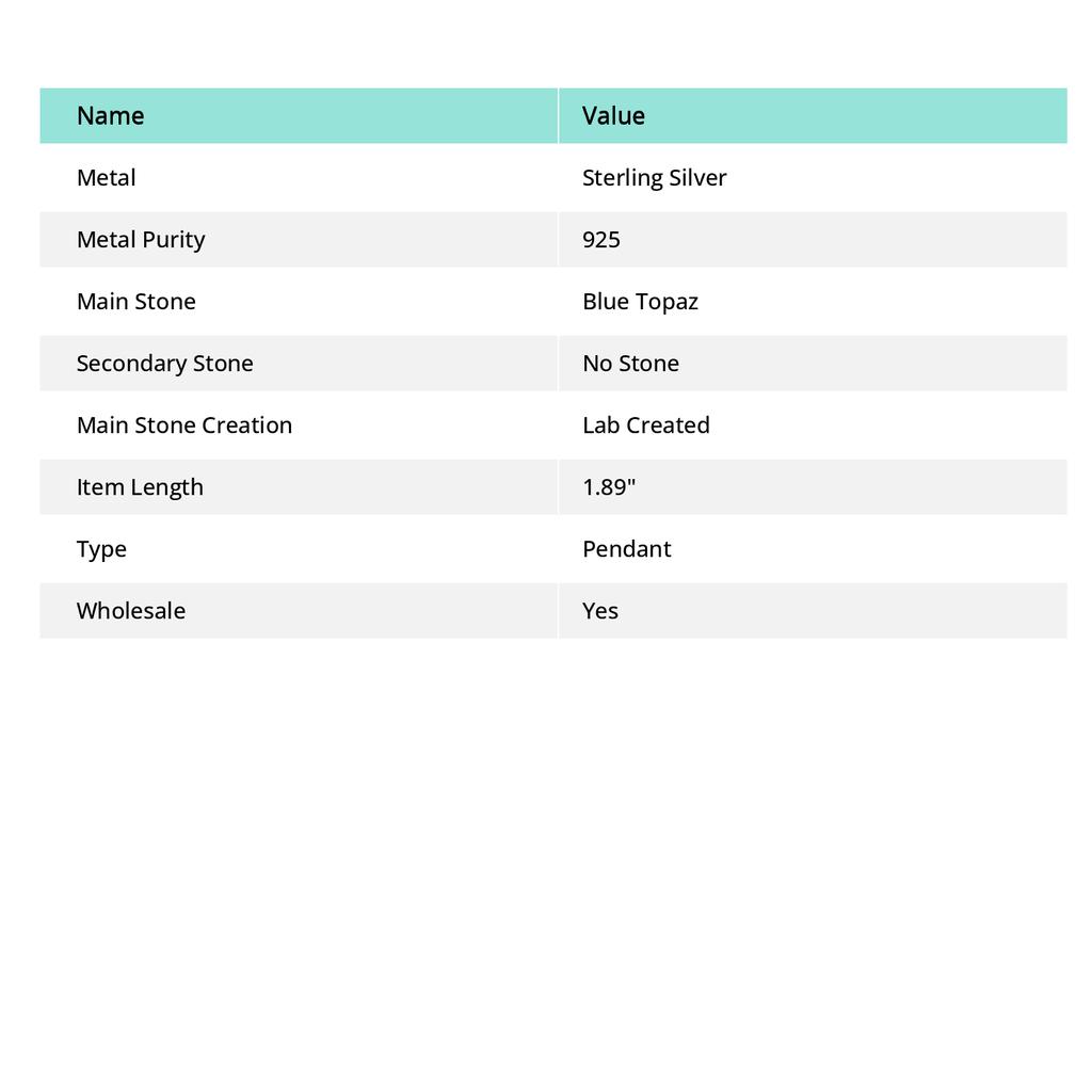 Pierre précieuse Topaze Bleue Naturelle Pendentif Bijou en Argent Sterling 925 1.89" p6j90