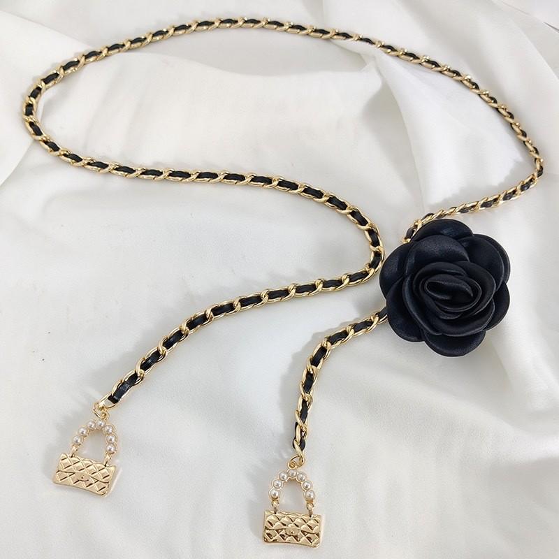 Tea Flower Waist Chain Accessory For Women With Interwoven Metal Chain For Casual Wear