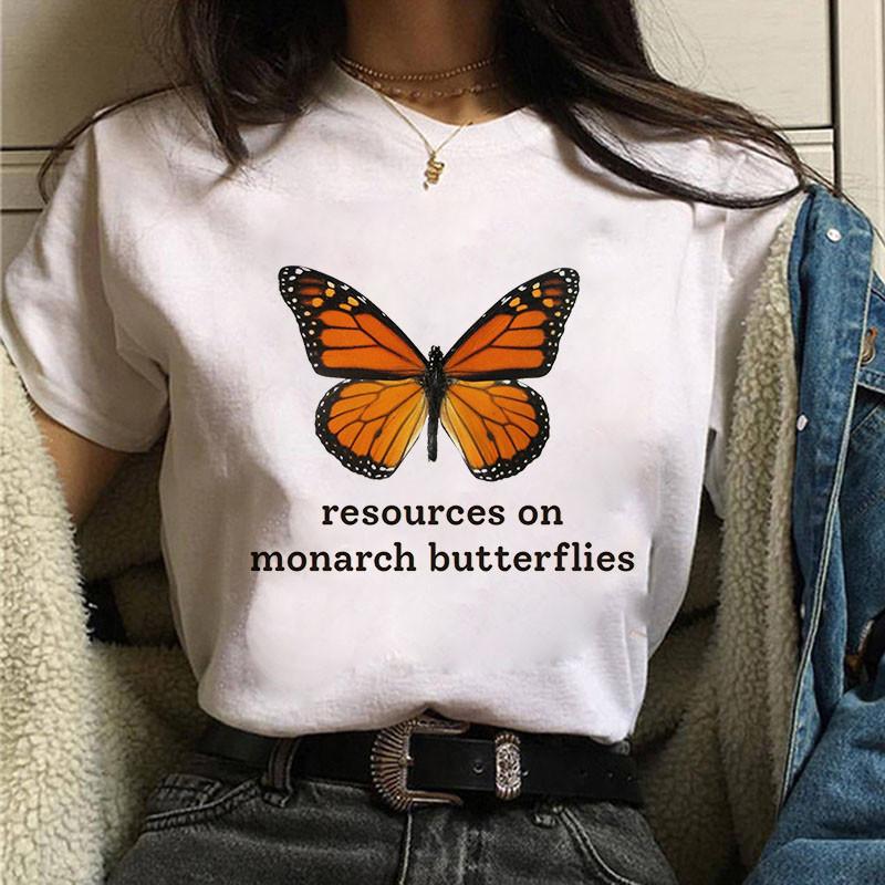 

Women Summer T-Shirt 2025 Aesthetic Butterfly Print T Shirt Ladies Streetwear Harajuku Tops Female Short Sleeve Tshirt Oversize S білий