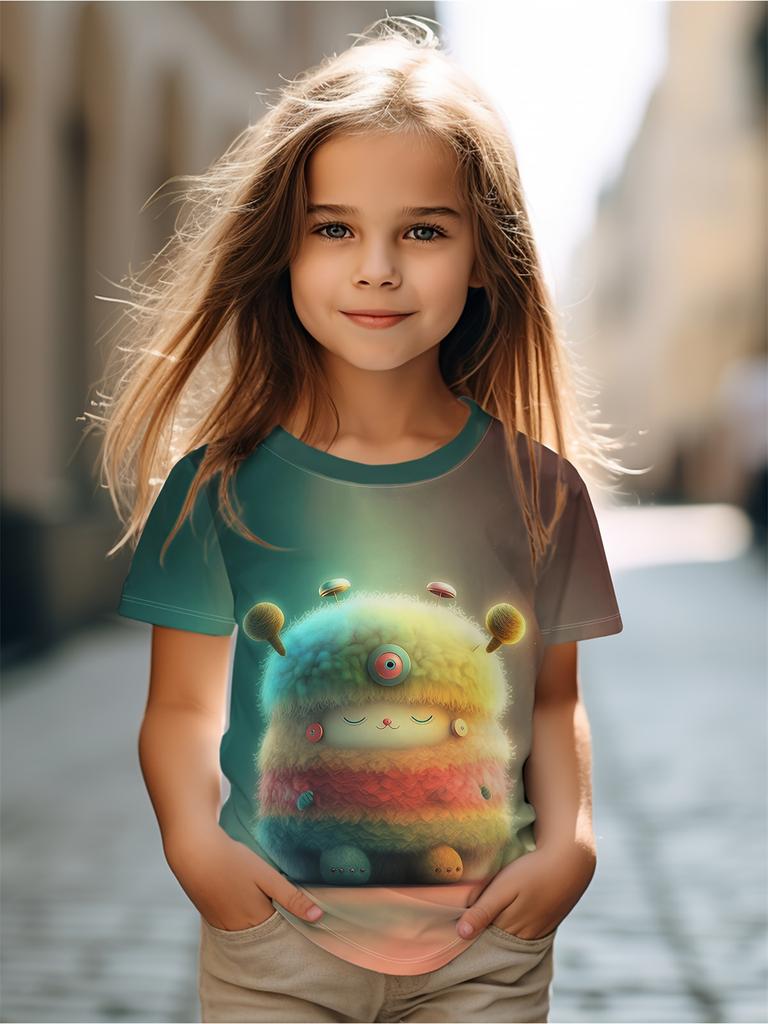 2024 Baby Summer Clothes Casual Short Sleeve Top Round Neck T-Shirt for Girls Tshirts Cartoon Outdoor Kawaii Teen Girl Clothes
