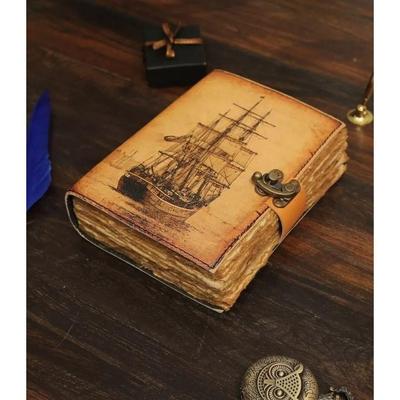 Segelschiff Handgemachtes Vintage Leder Journal Blanko Zauber Grimoir Buch des Schattens