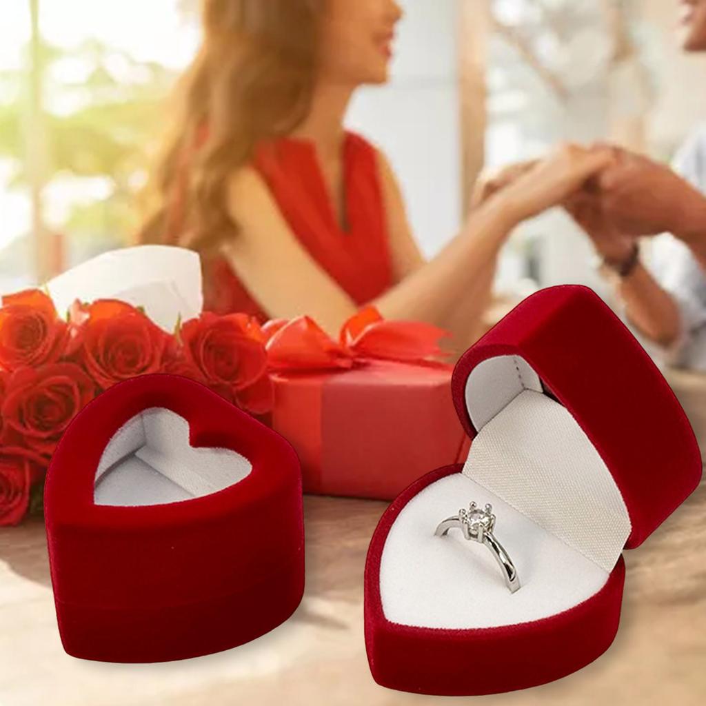 Fashionable Romance Heart Shape Flocking Rings Case Wedding Proposal Jewelry Gifts Box Storage Solution Organizers