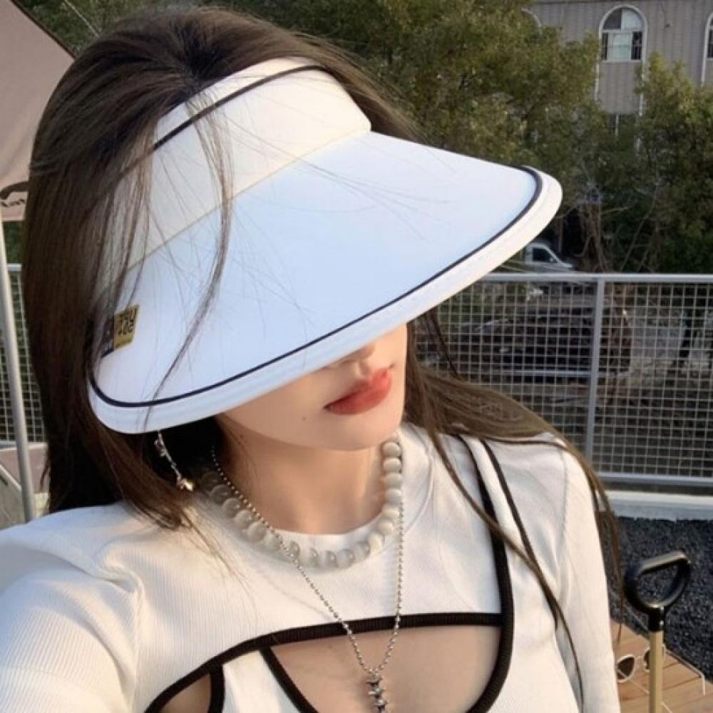 New Arrivals Open Run Buckle Sun Visor Striped Wide Brim Summer Cap