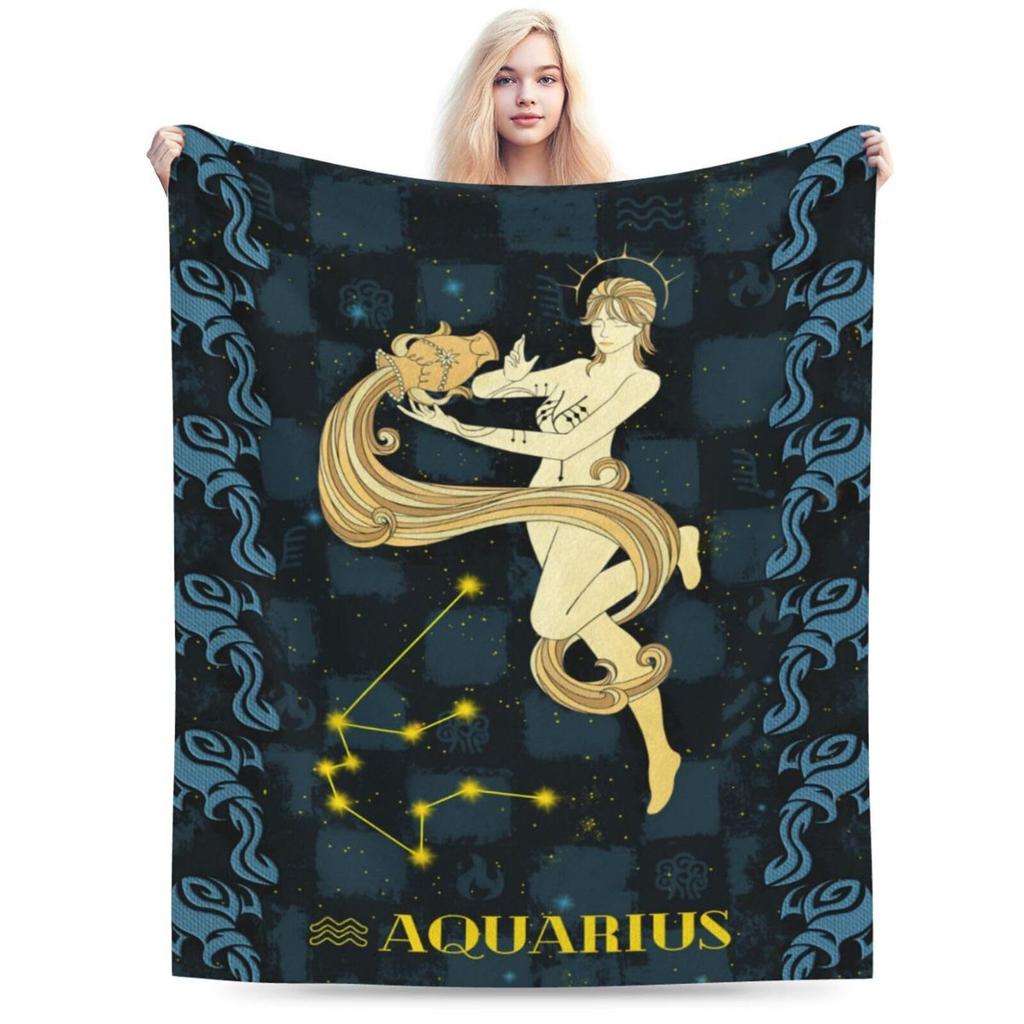 Twelve zodiac signs digital-printed polyester Bedroom velvet flannel soft sofa cover blanket Fleece soft cover blankets for beds