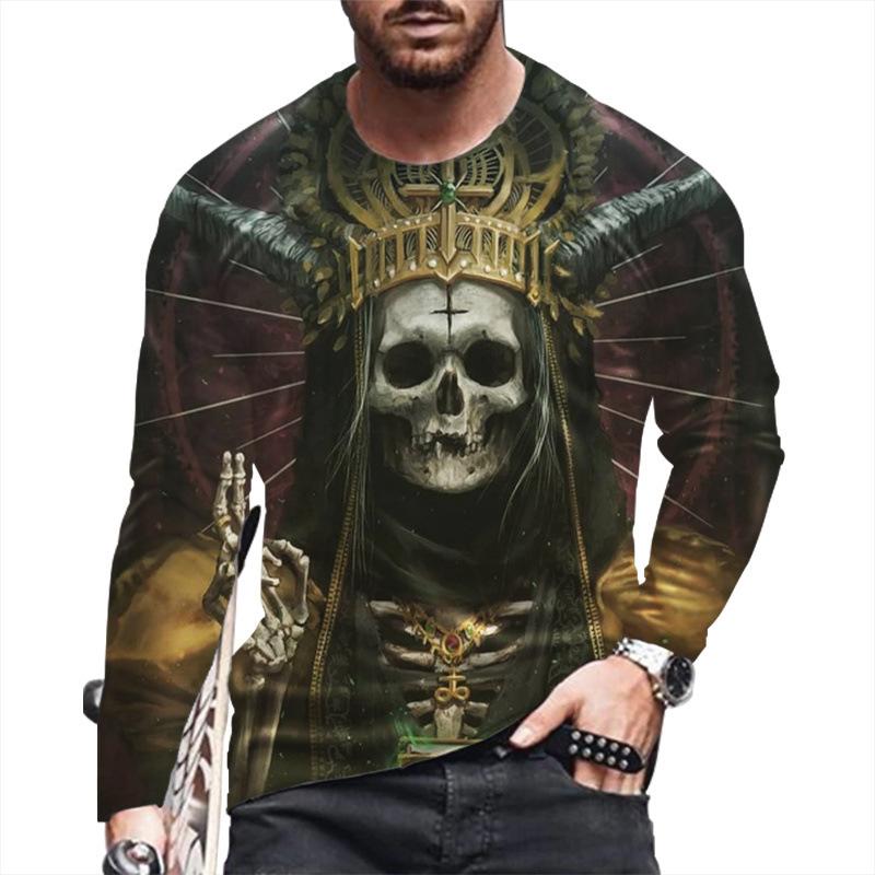 Autumn Winter Men's Christmas Pullover Long Sleeve Top Loose Fit Spring Skeleton Youth Men Round Neck Casual T-shirt