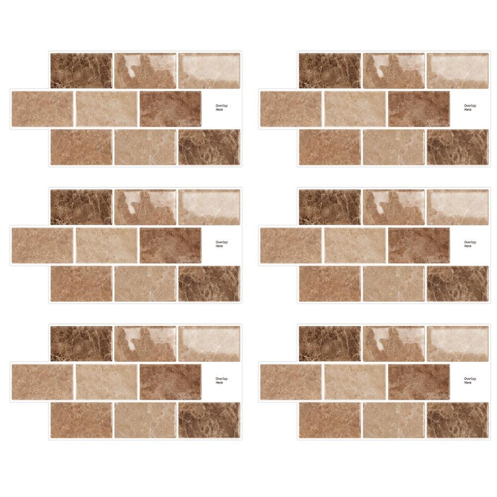 6 Stück 3D Wandfliesenaufkleber Wasserdichte PVC Imitation Fliesenaufkleber Selbstklebende Dekorationsfliesenaufkleber für Küche und Bad
