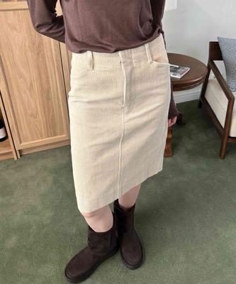 Delaidy Classic Corduroy Skirt (Ivory)