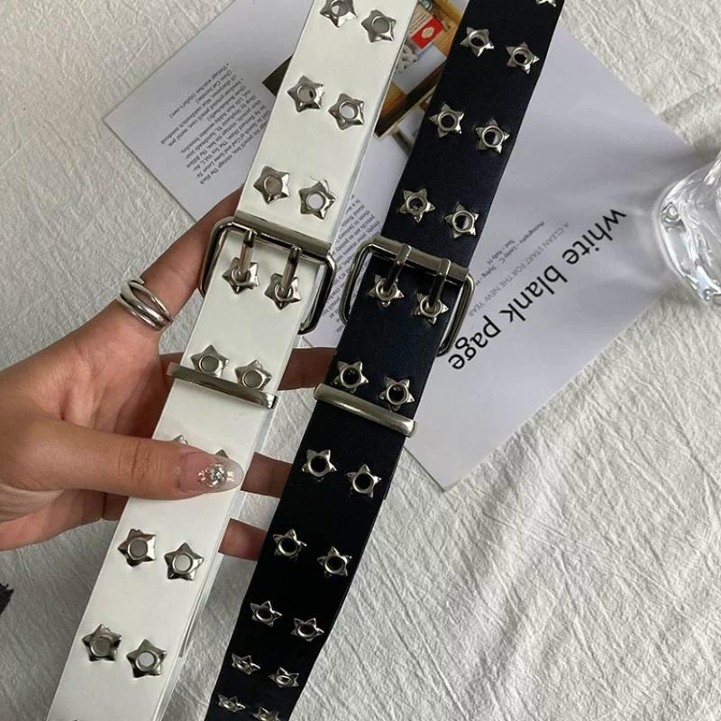 Y2K Punk Style Women's Belt - Star Cutout Double Row Buckle, Edgy Waistband for Jeans