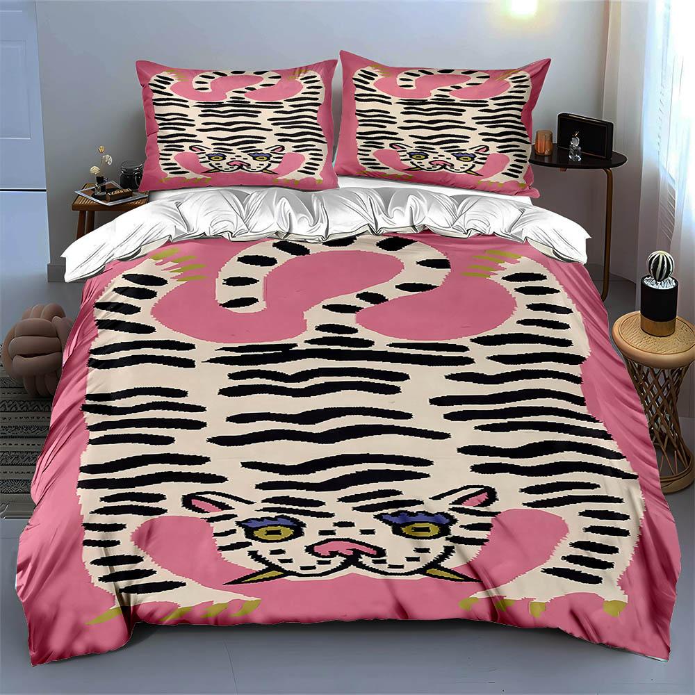 Pink Tiger Motif Bedding Duvet Cover Sets Duvet Covers Pillowcases Gifts (1 * Duvet Cover 2 * Pillowcases, Without Duvet Insert)